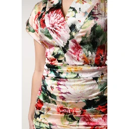 Multicolor Floral Short Sleeves Sheath Midi Dress