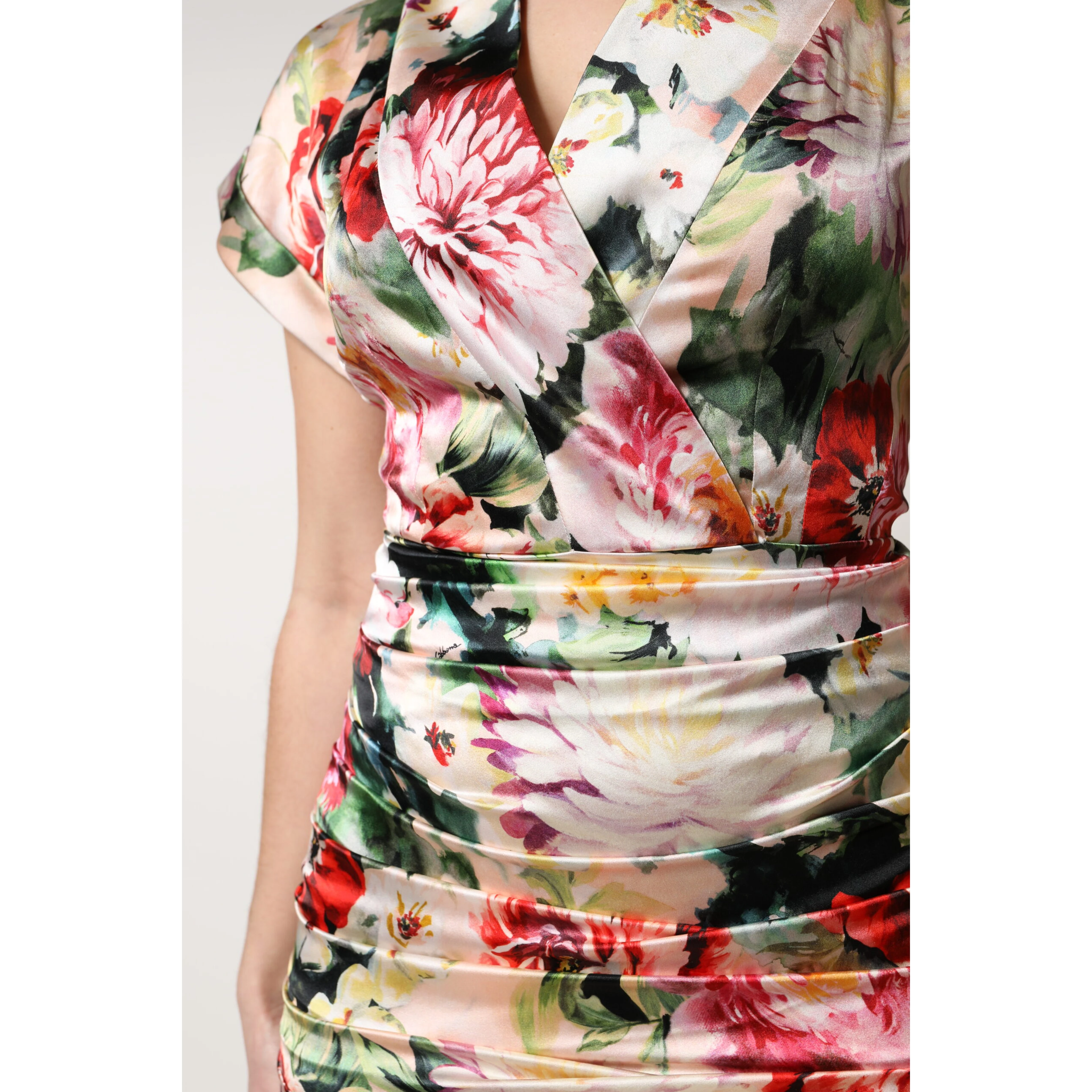 Multicolor Floral Short Sleeves Sheath Midi Dress