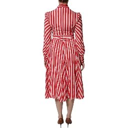 White Red Stripes Long Sleeves Midi Dress