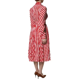 White Red Stripes Long Sleeves Midi Dress