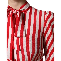 White Red Stripes Long Sleeves Midi Dress