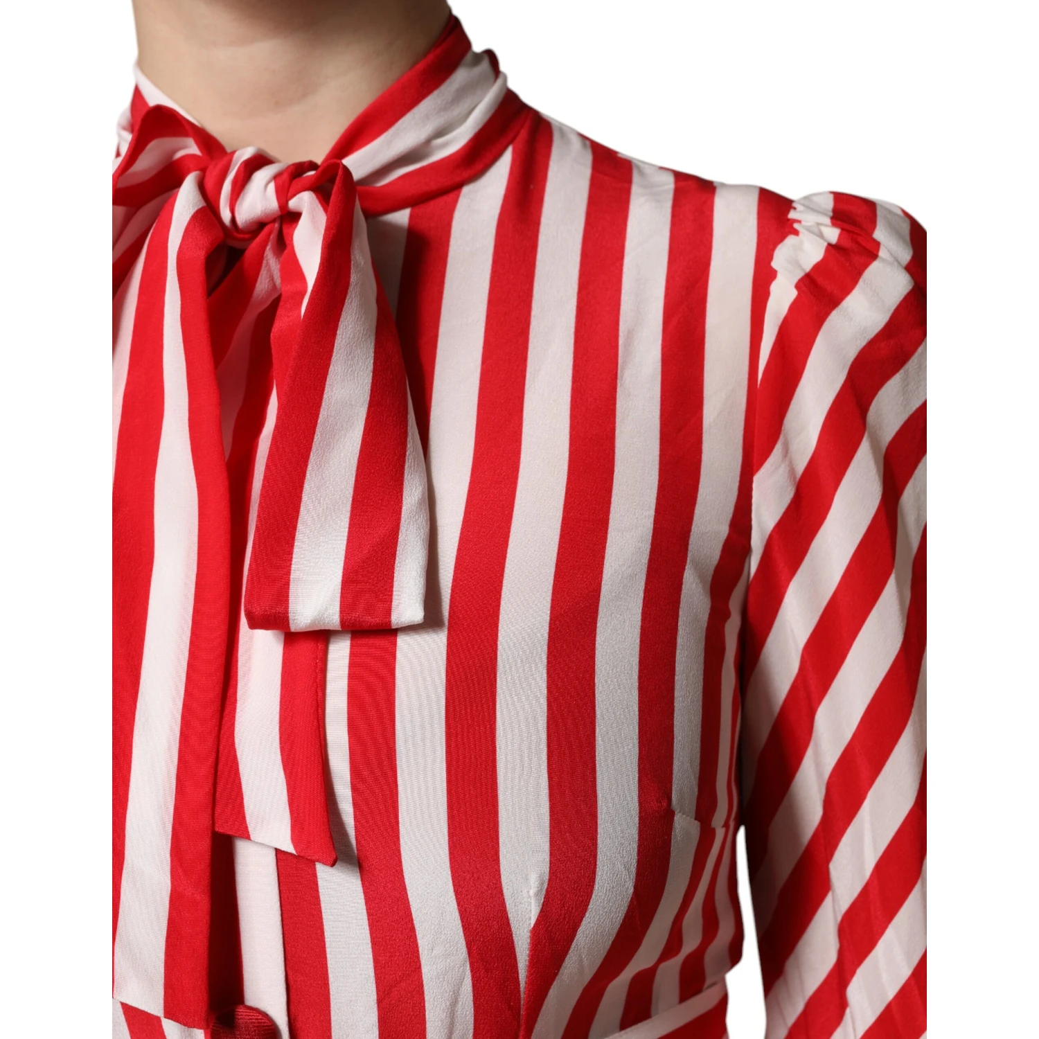 White Red Stripes Long Sleeves Midi Dress