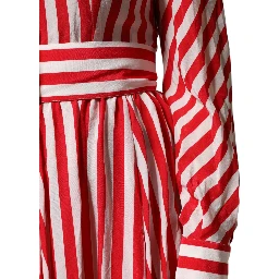 White Red Stripes Long Sleeves Midi Dress