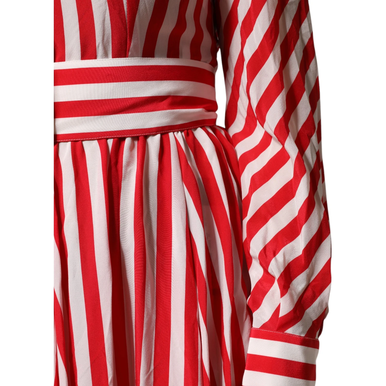White Red Stripes Long Sleeves Midi Dress