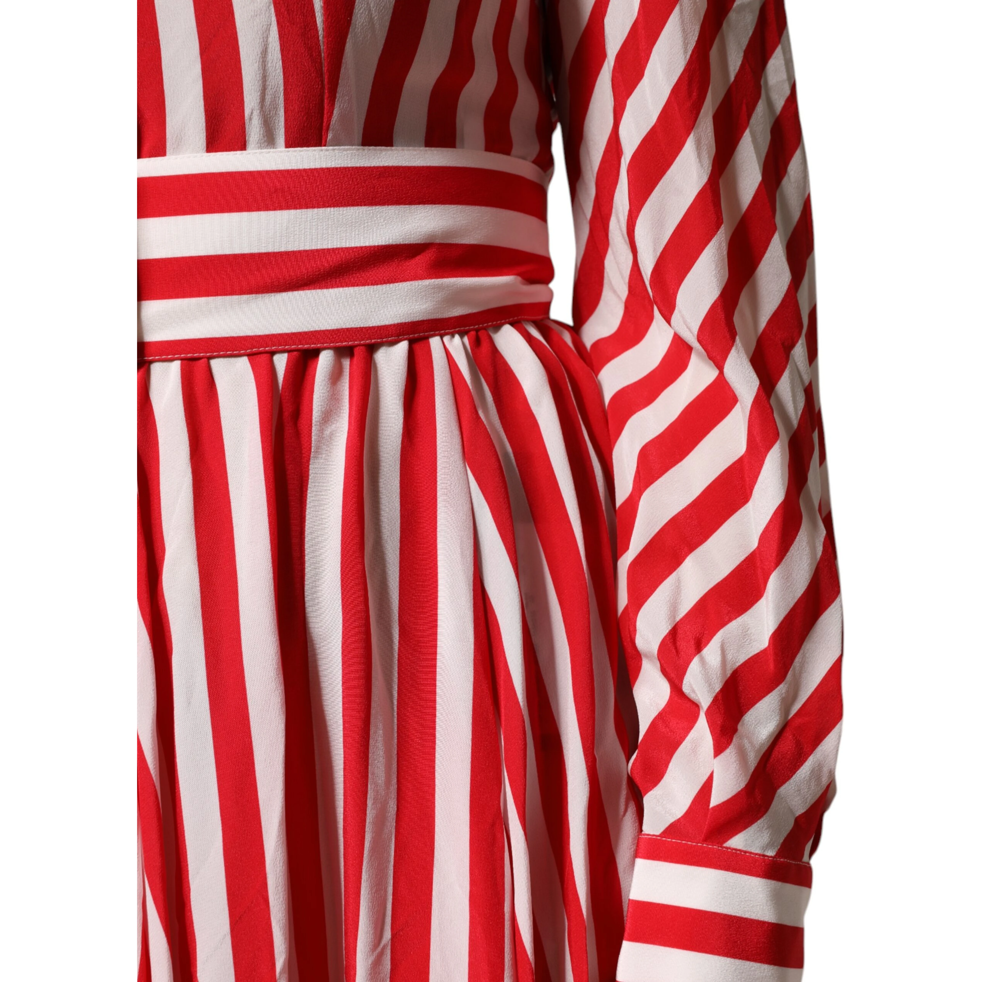 White Red Stripes Long Sleeves Midi Dress