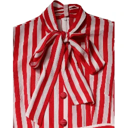White Red Stripes Long Sleeves Midi Dress