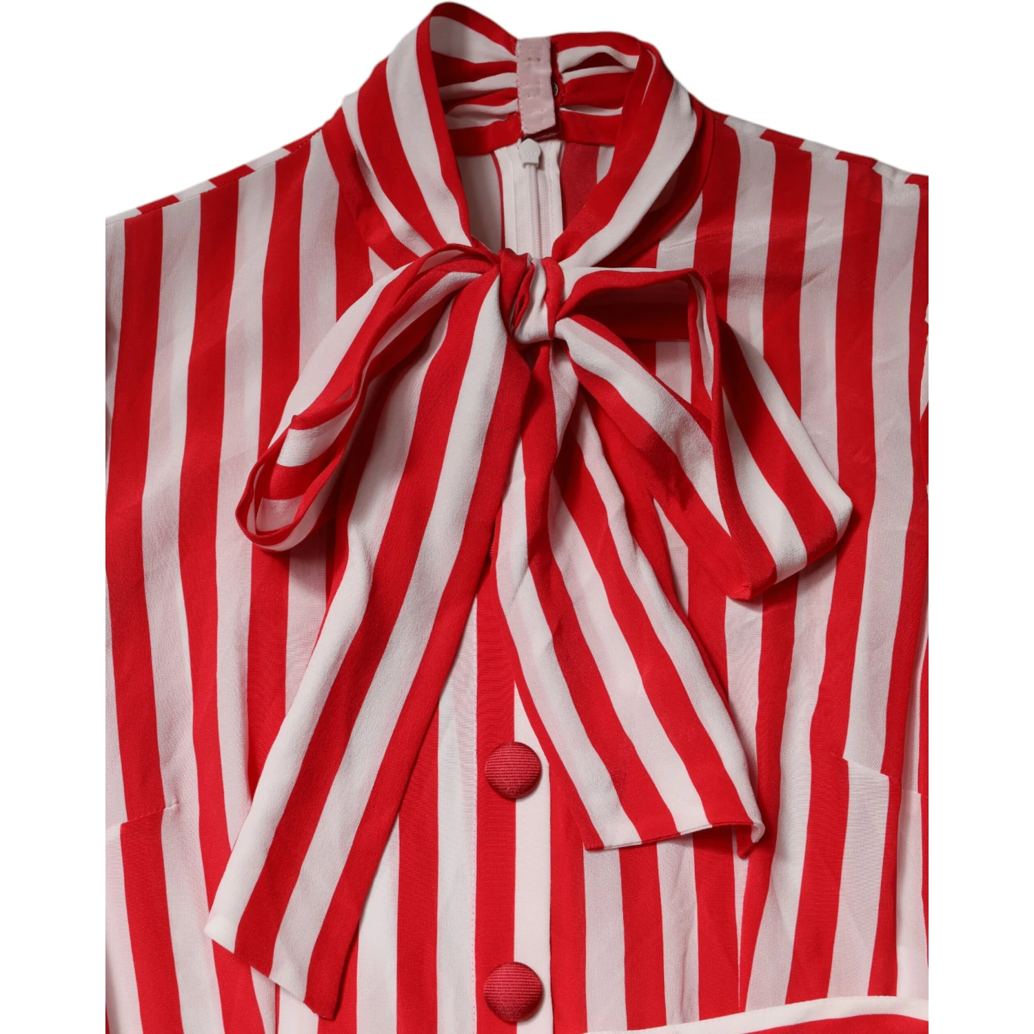 White Red Stripes Long Sleeves Midi Dress