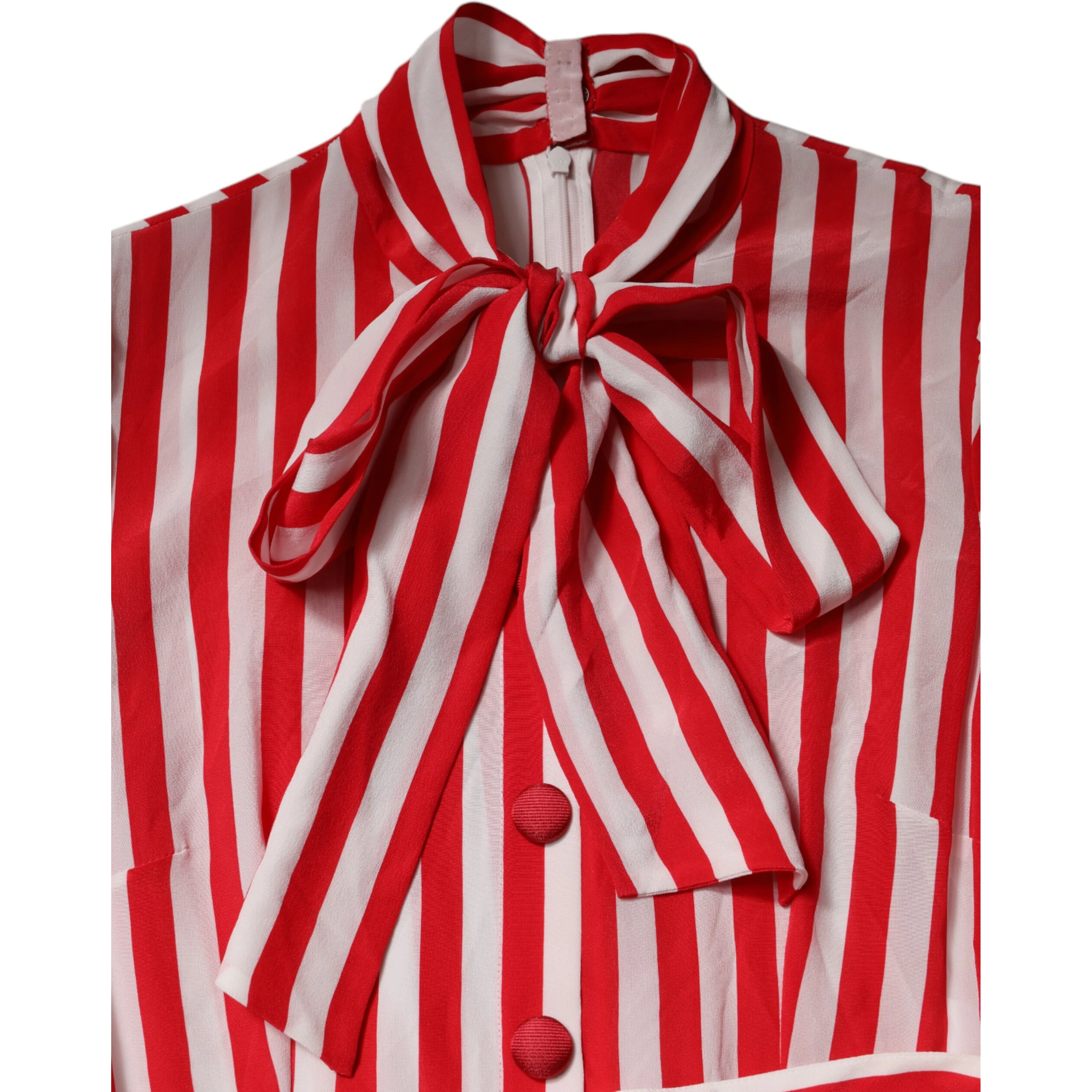 White Red Stripes Long Sleeves Midi Dress