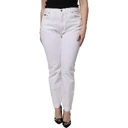 White Cotton Mid Waist Skinny Denim Jeans