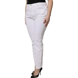 White Cotton Mid Waist Skinny Denim Jeans