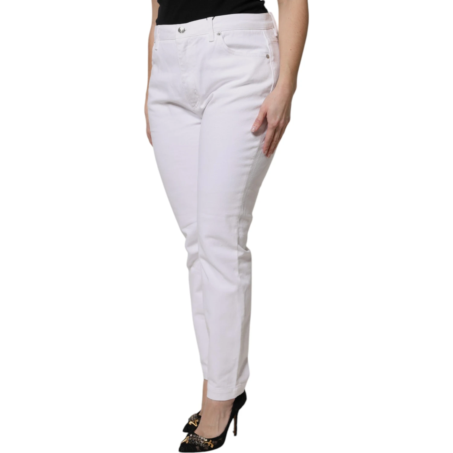 White Cotton Mid Waist Skinny Denim Jeans