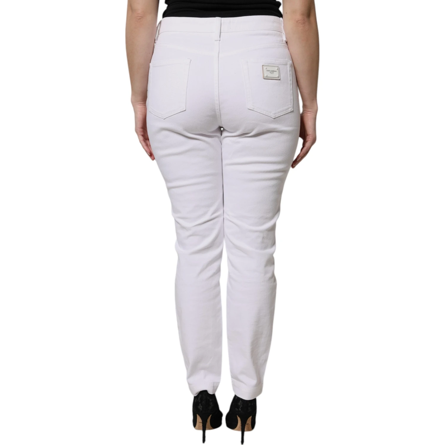 White Cotton Mid Waist Skinny Denim Jeans