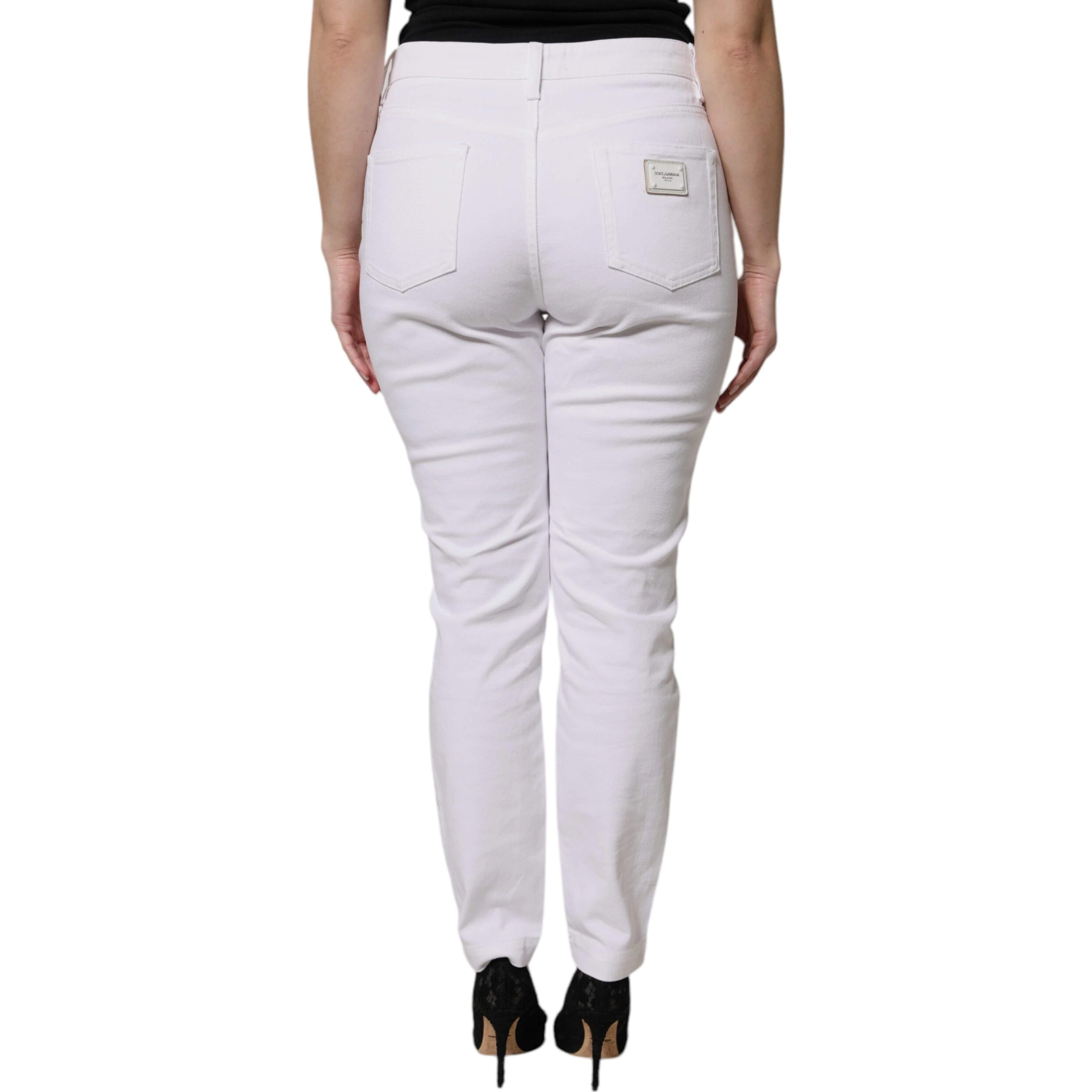 White Cotton Mid Waist Skinny Denim Jeans