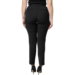 Black Polyester High Waist Slim Pants