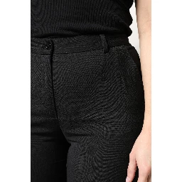 Black Polyester High Waist Slim Pants