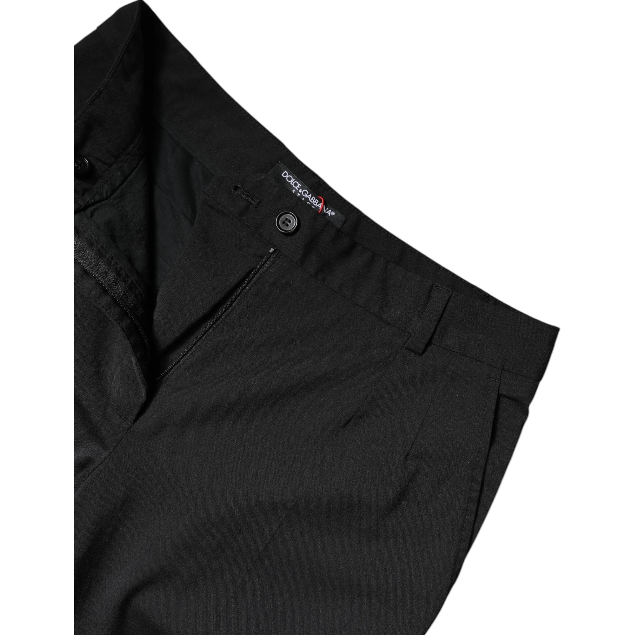 Black Polyester High Waist Slim Pants