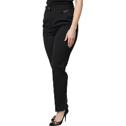 Black Polyester High Waist Dress Pants