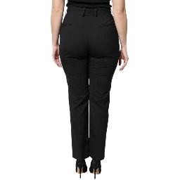 Black Polyester High Waist Dress Pants