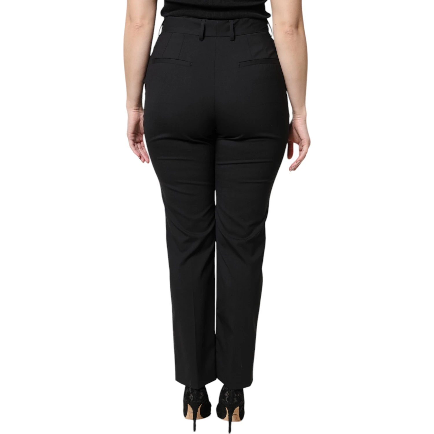 Black Polyester High Waist Dress Pants
