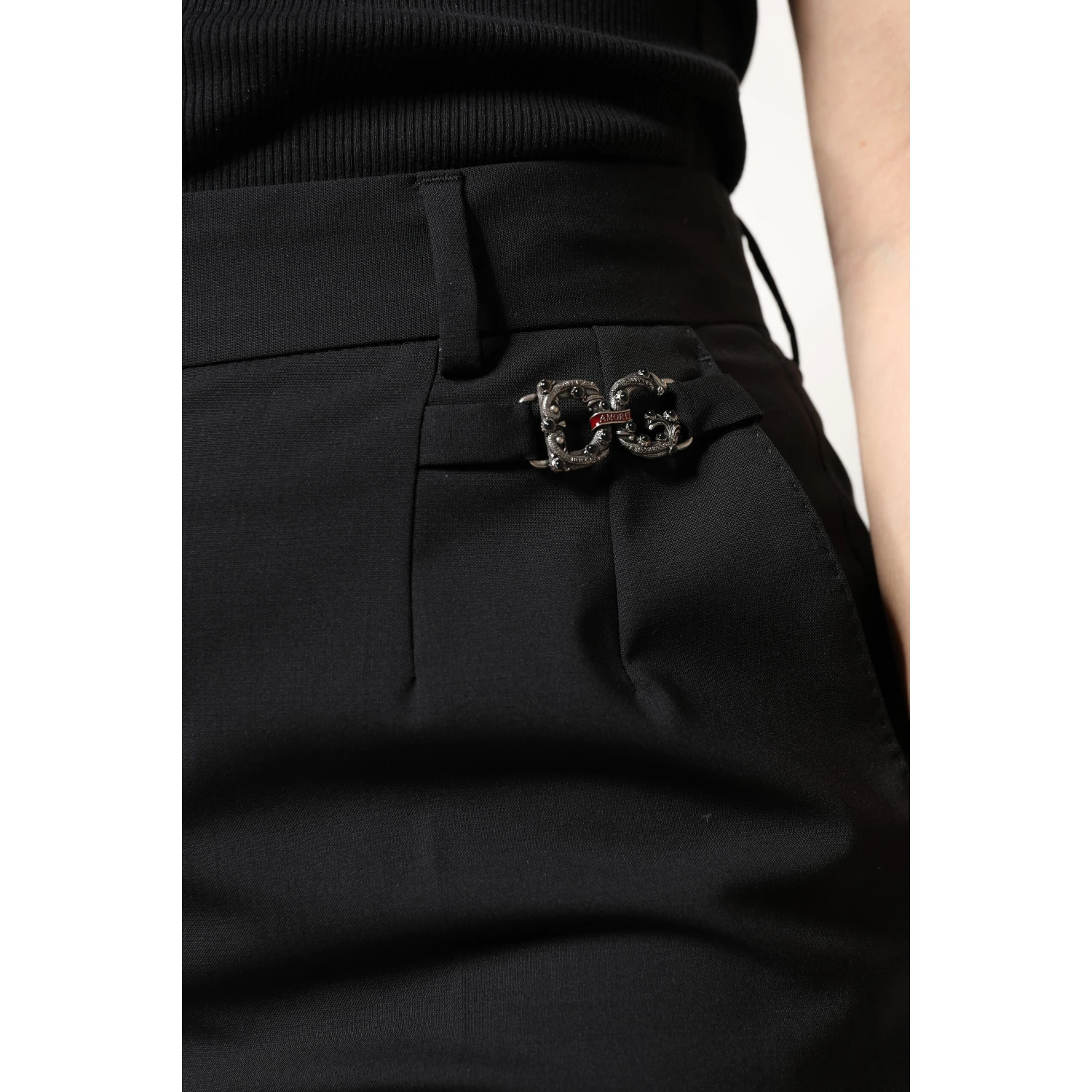 Black Polyester High Waist Dress Pants