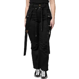 Black Cotton High Waist Cargo Pants