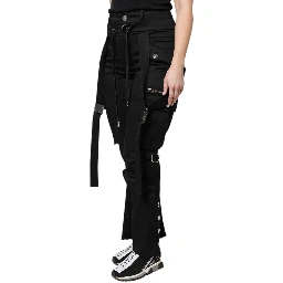 Black Cotton High Waist Cargo Pants