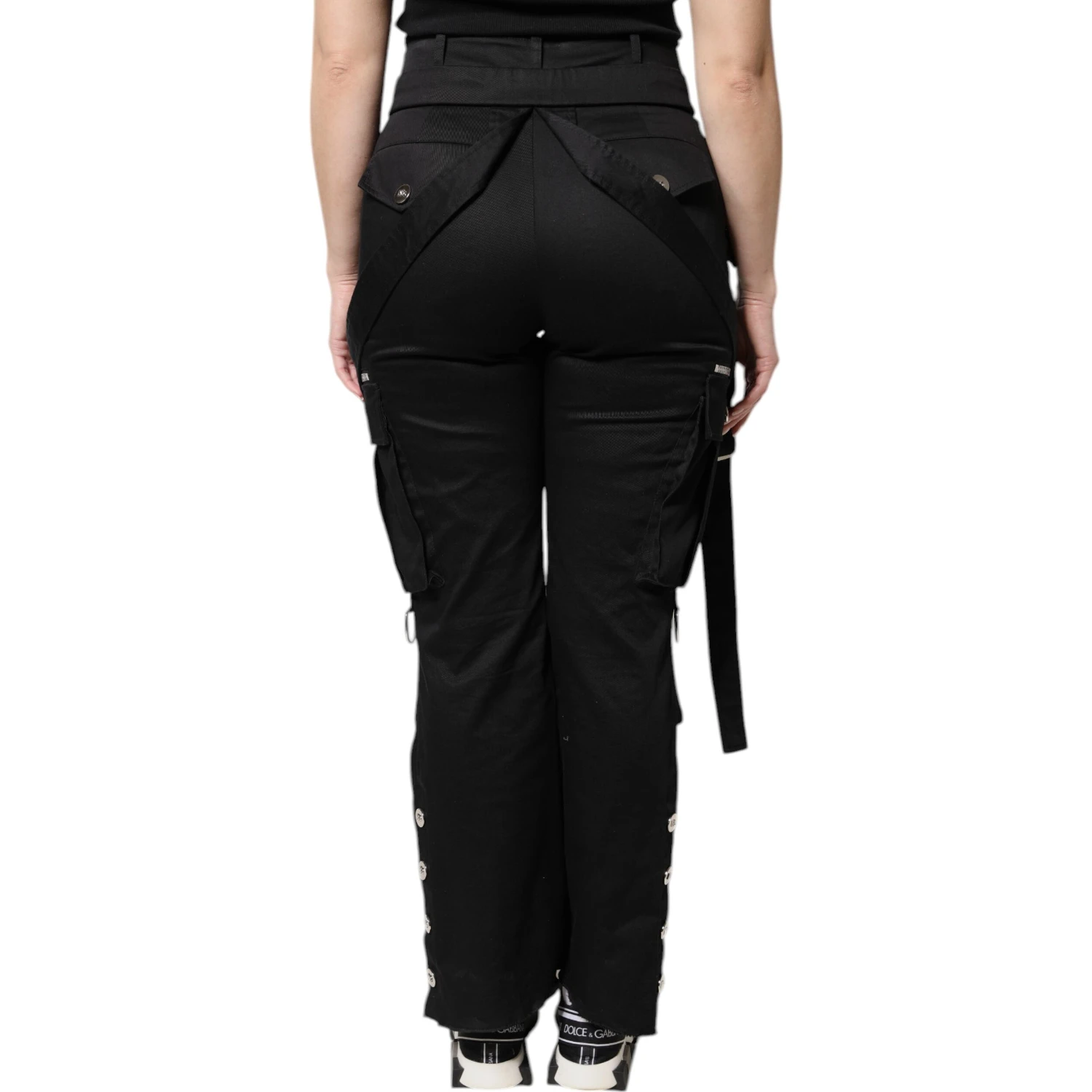 Black Cotton High Waist Cargo Pants