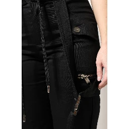 Black Cotton High Waist Cargo Pants