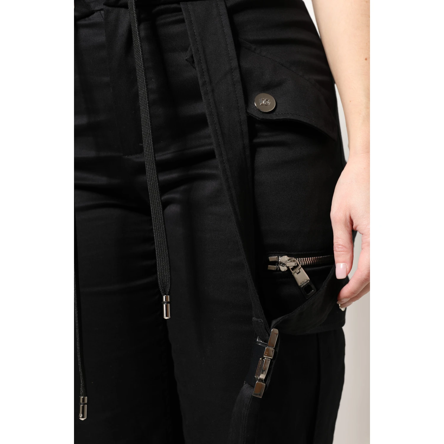 Black Cotton High Waist Cargo Pants