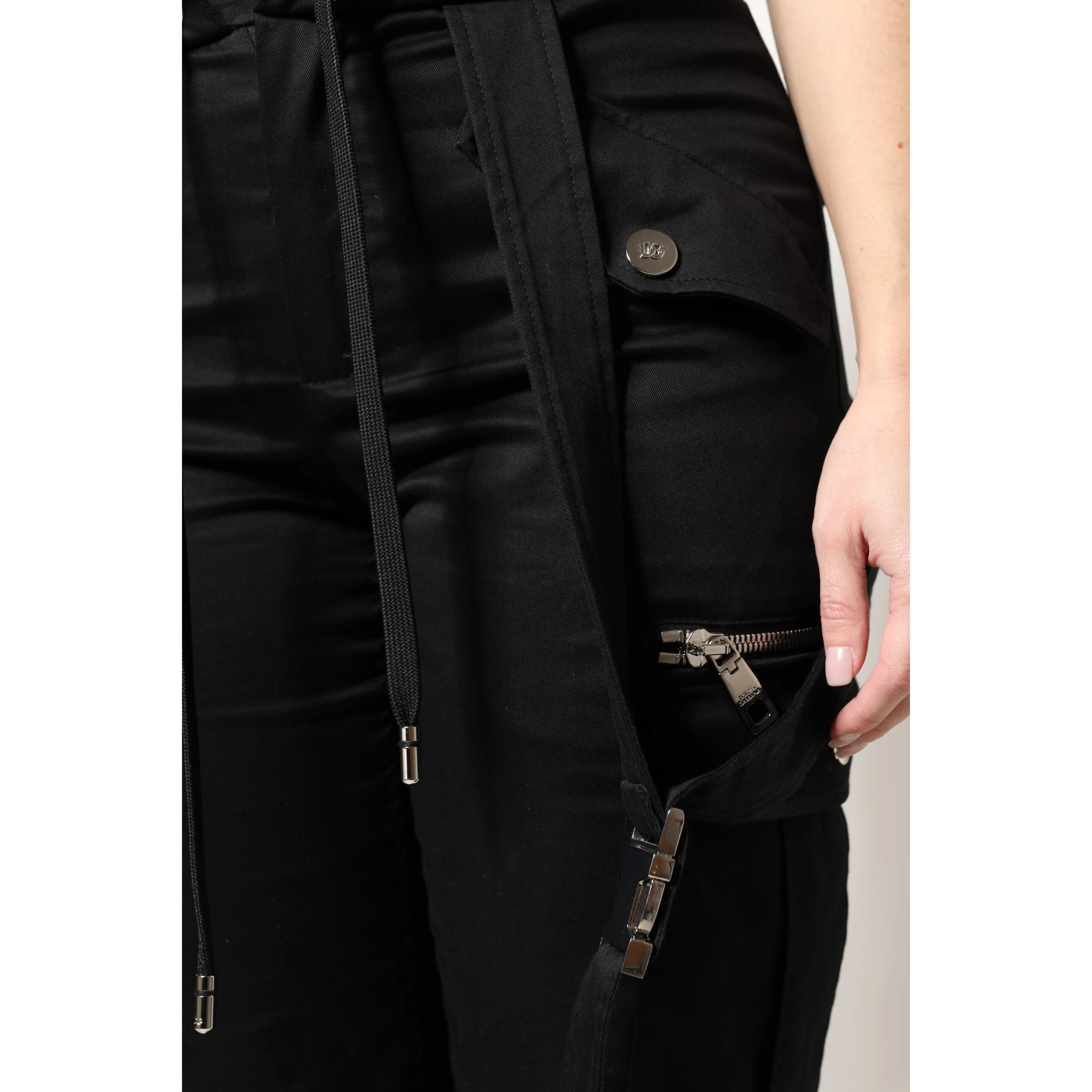 Black Cotton High Waist Cargo Pants