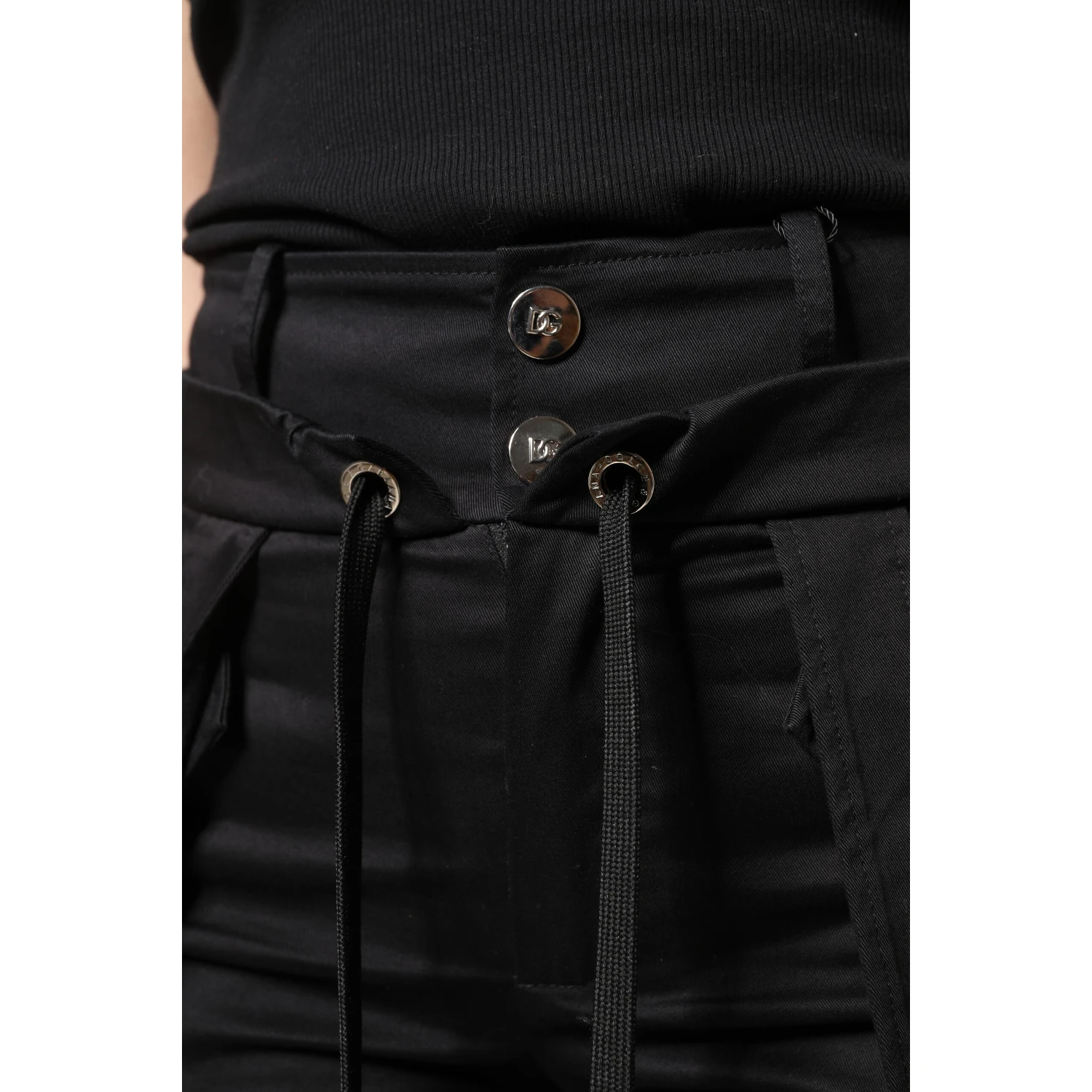 Black Cotton High Waist Cargo Pants