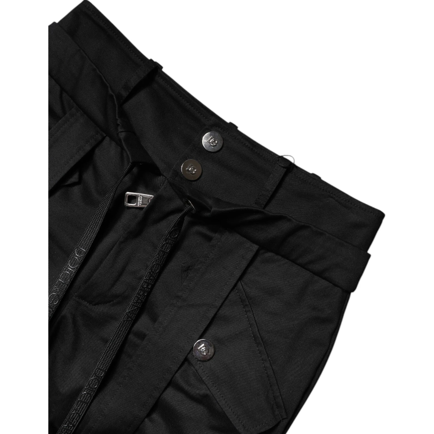Black Cotton High Waist Cargo Pants