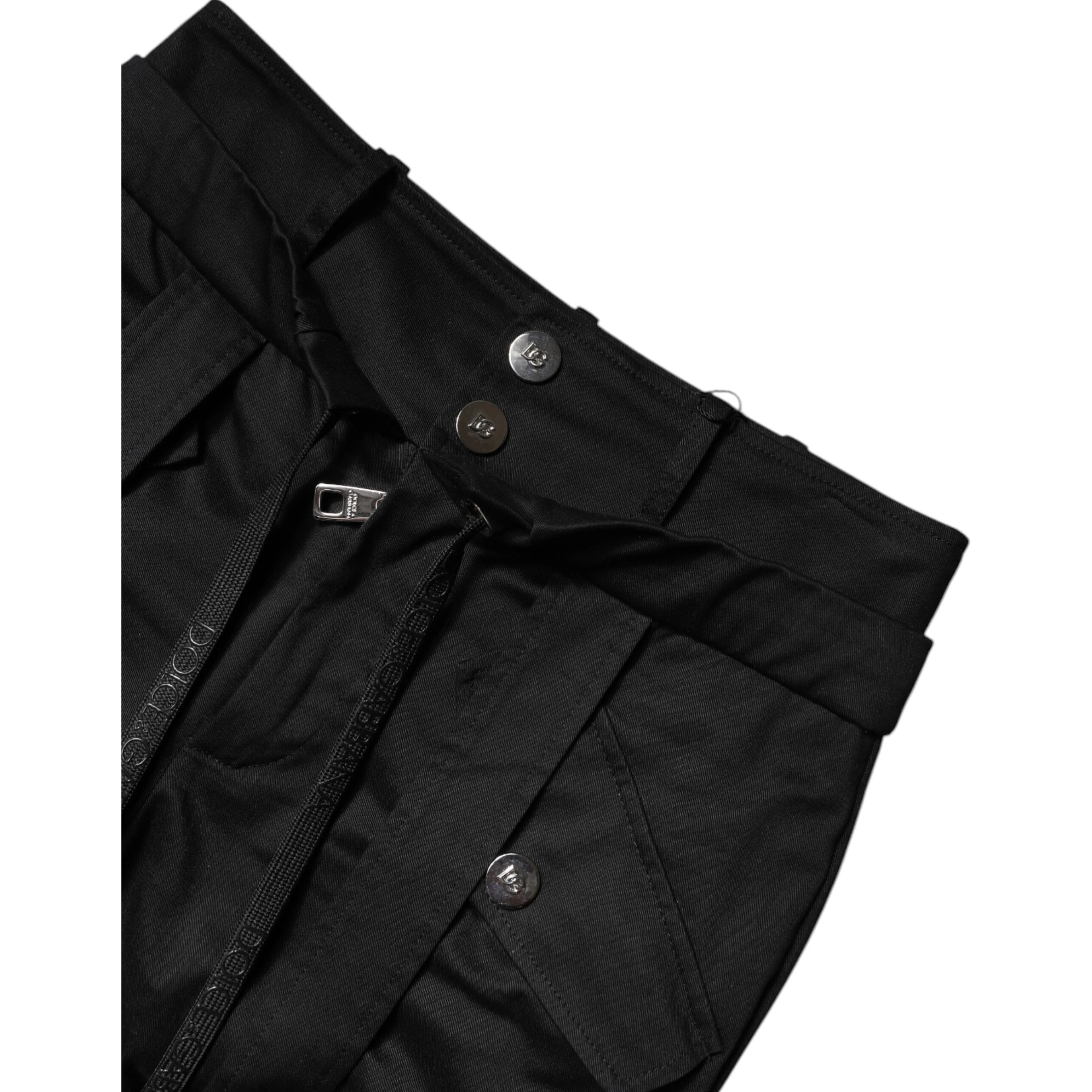 Black Cotton High Waist Cargo Pants