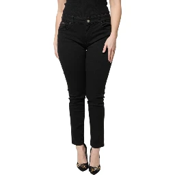 Black Cotton High Waist Skinny Denim Jeans
