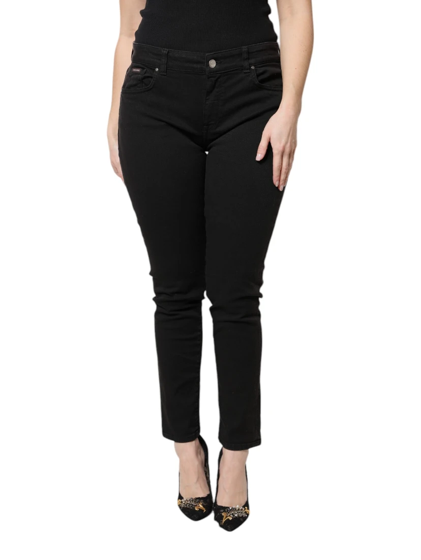 Black Cotton High Waist Skinny Denim Jeans