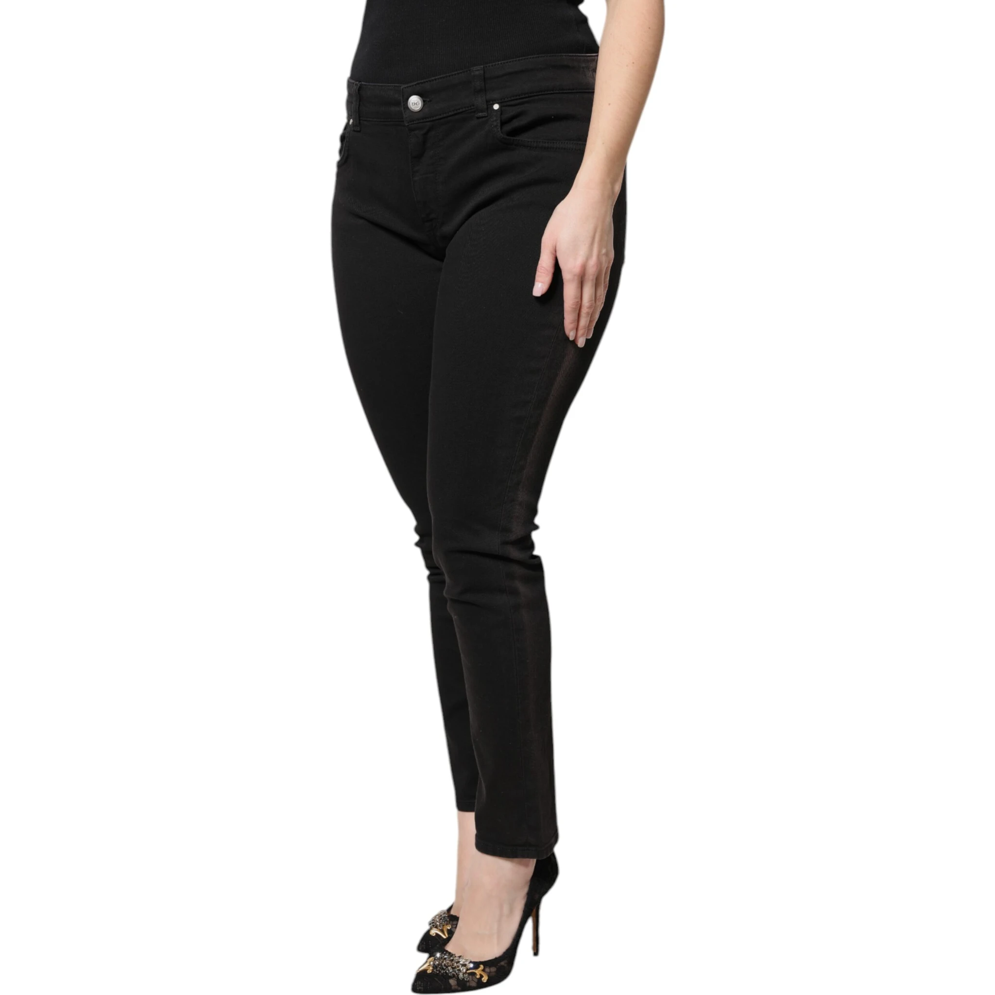 Black Cotton High Waist Skinny Denim Jeans