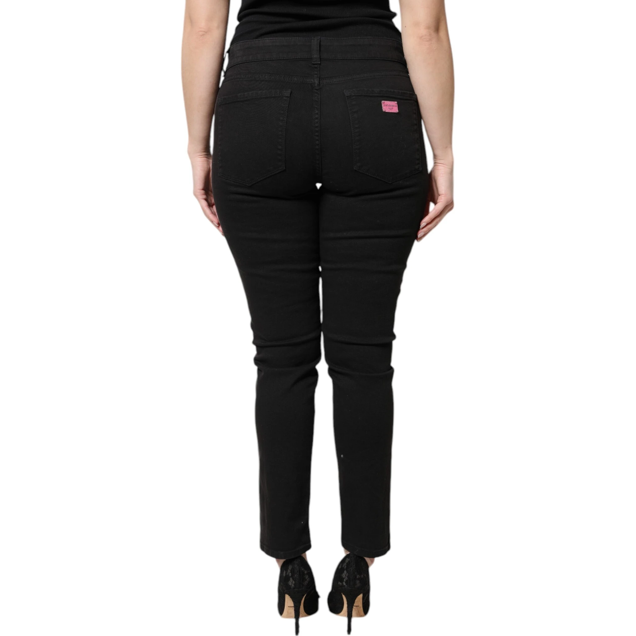 Black Cotton High Waist Skinny Denim Jeans
