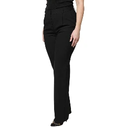 Black Wool High Waist Boot Cut Dress Pants