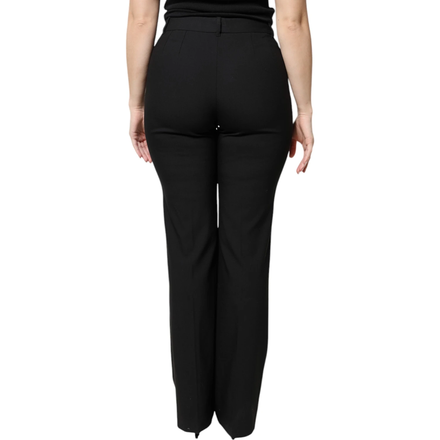 Black Wool High Waist Boot Cut Dress Pants
