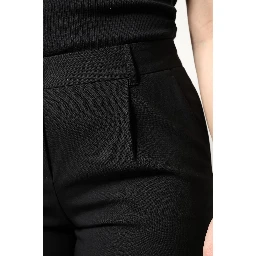 Black Wool High Waist Boot Cut Dress Pants