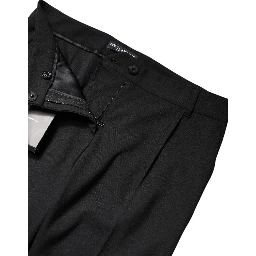 Black Wool High Waist Boot Cut Dress Pants