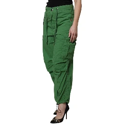 Green Cotton High Waist Cargo Pants