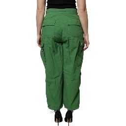 Green Cotton High Waist Cargo Pants