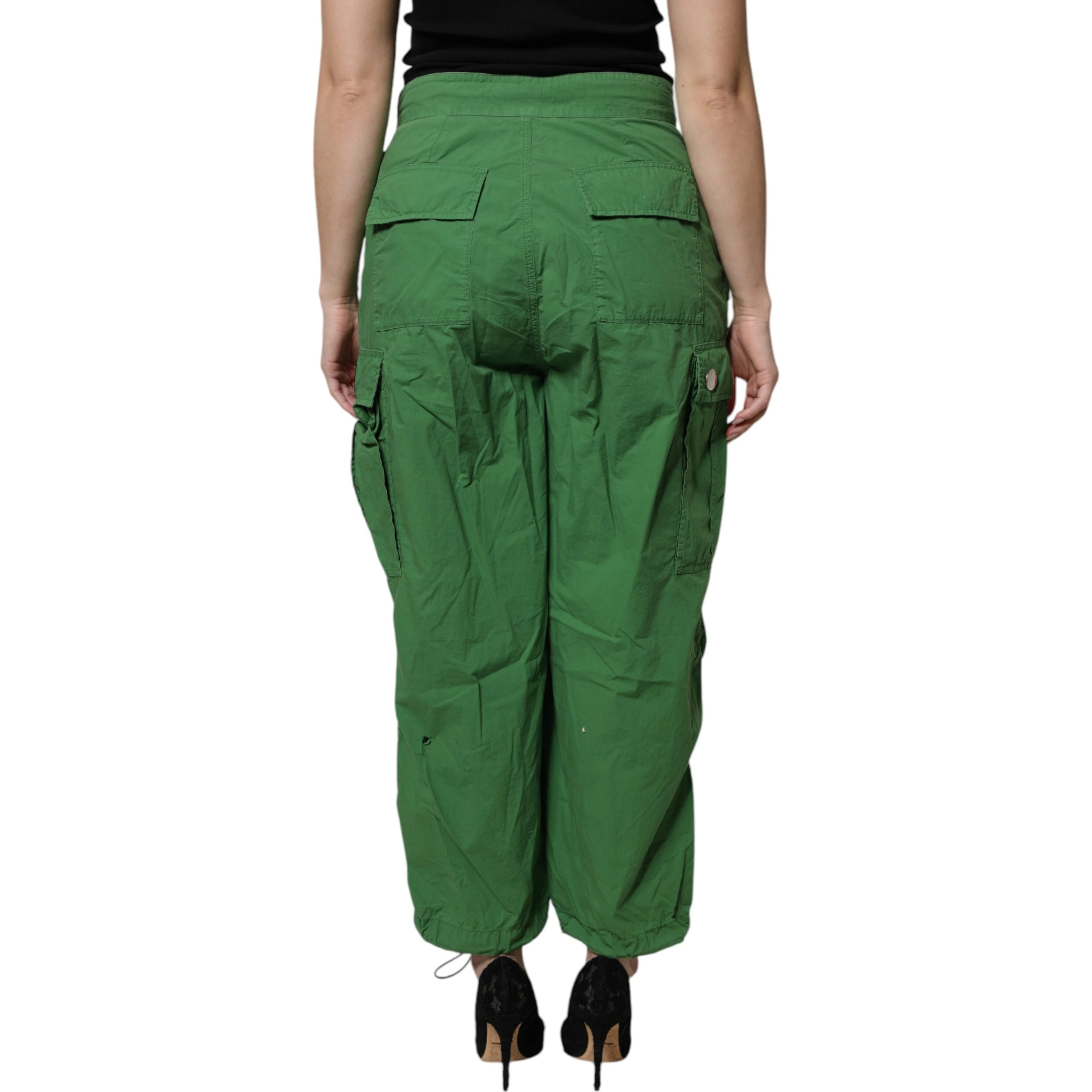 Green Cotton High Waist Cargo Pants
