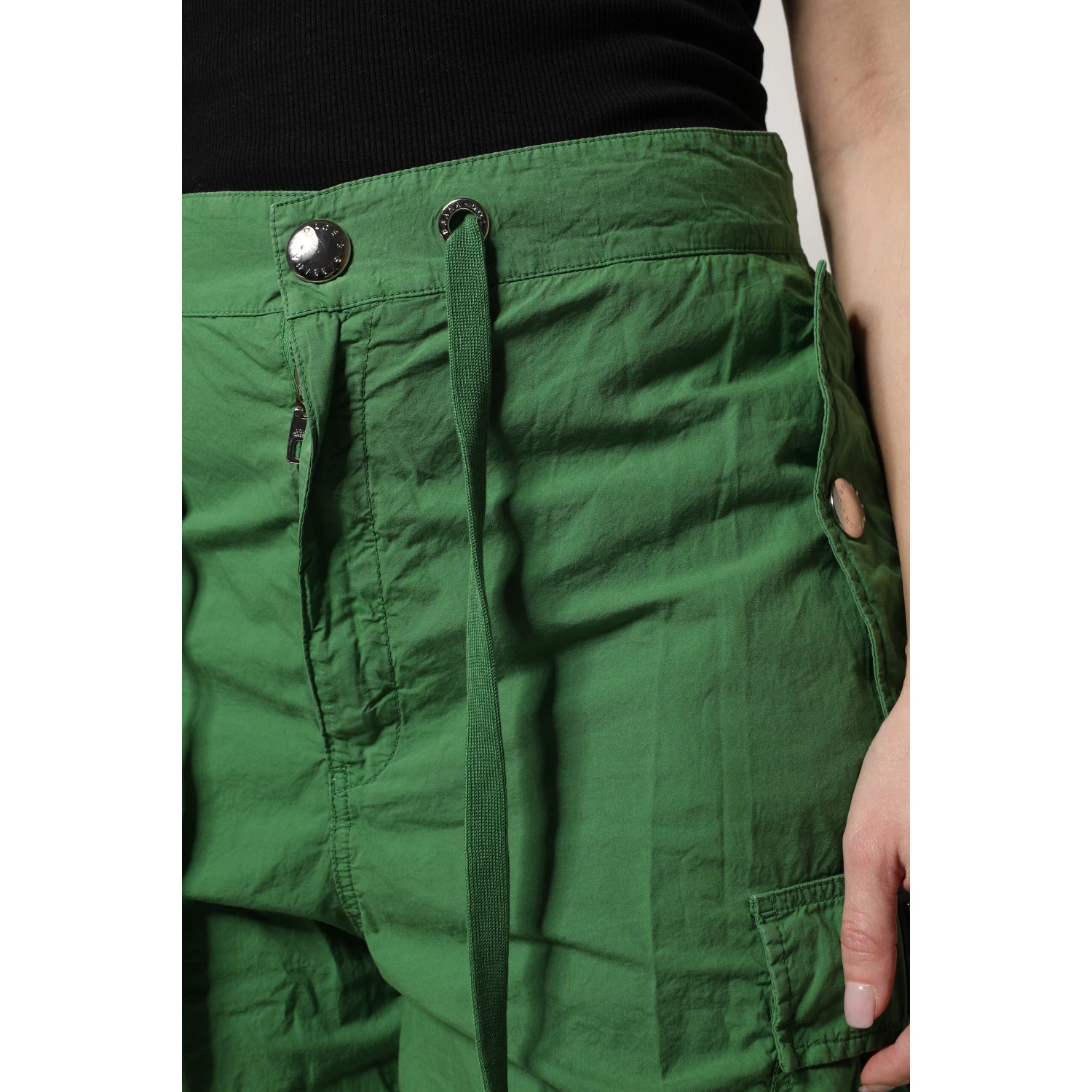 Green Cotton High Waist Cargo Pants