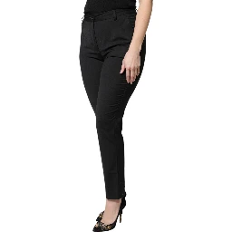 Black Polyester High Waist Slim Pants
