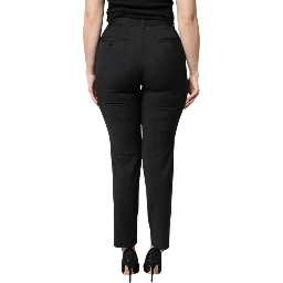 Black Polyester High Waist Slim Pants