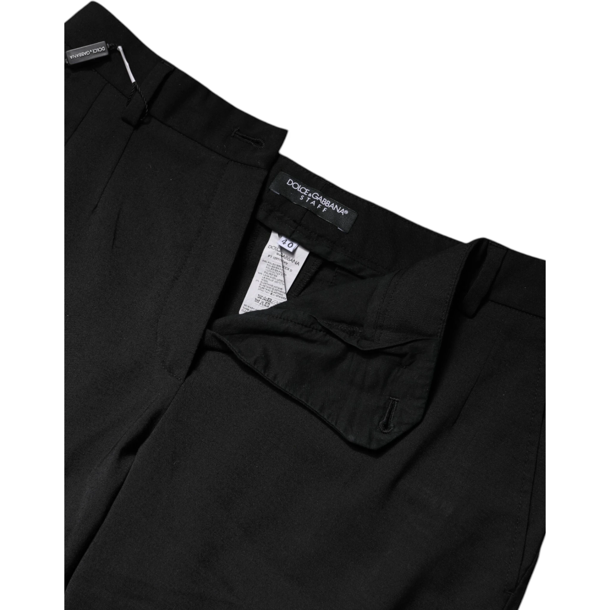 Black Polyester High Waist Slim Pants