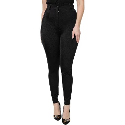Black Nylon High Waist Slim Fit Pants