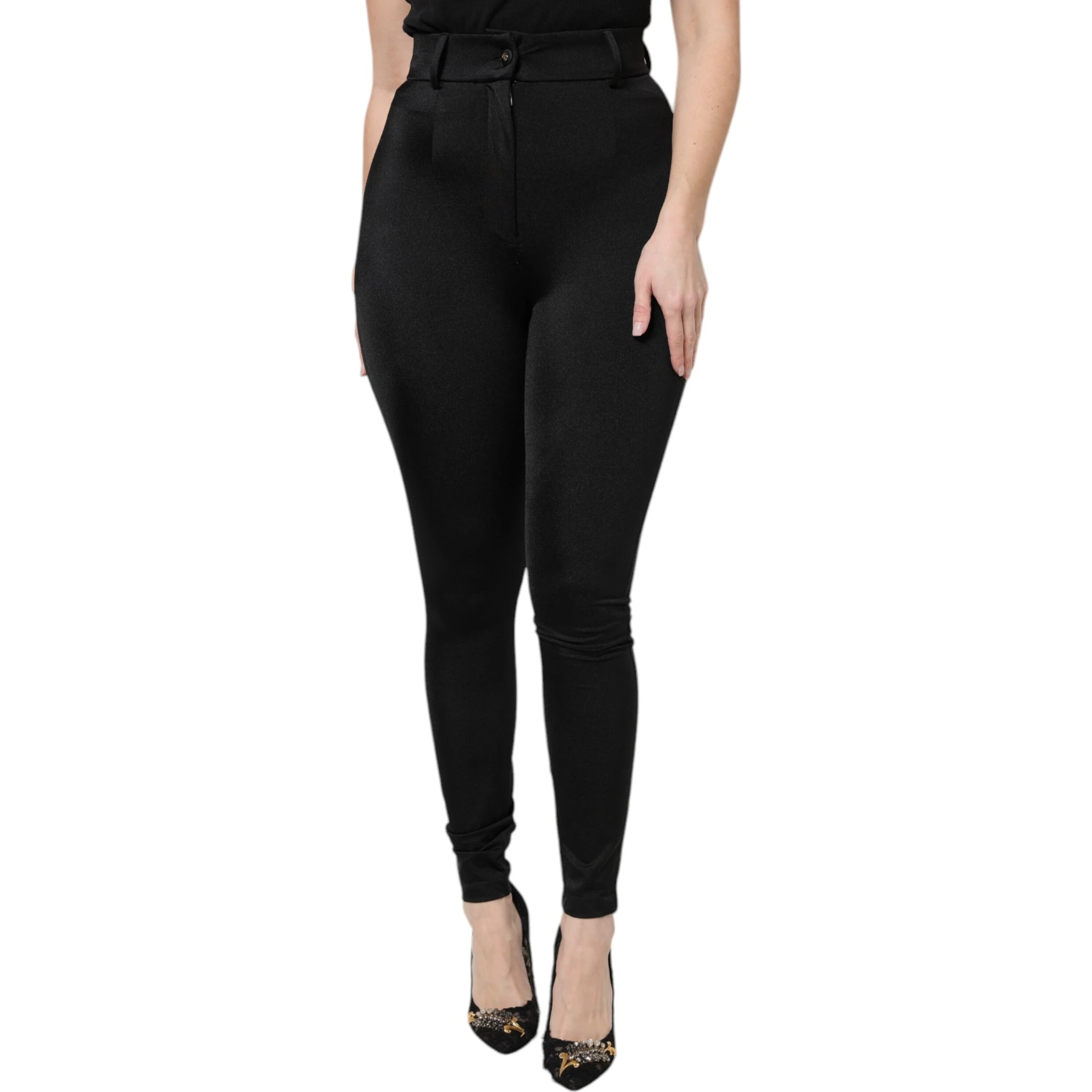 Black Nylon High Waist Slim Fit Pants